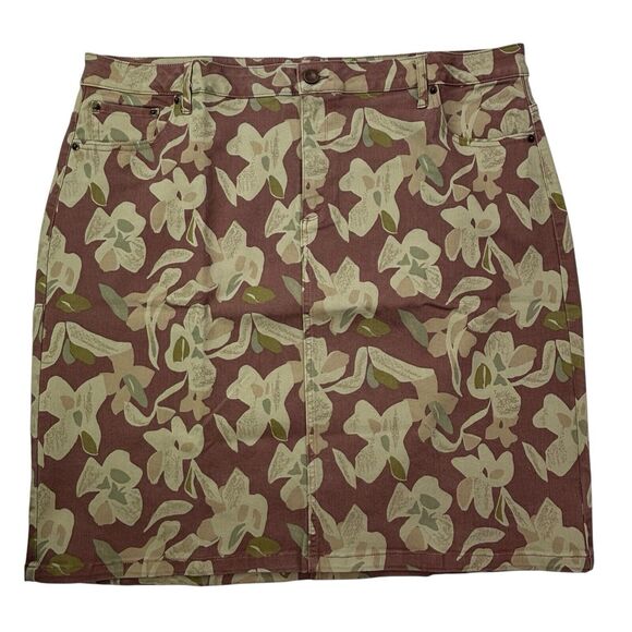 LOGO Lori Goldstein Denim Floral Skirt W/Pockets Midi Women’s Plus Size 22W NWOT - Picture 1 of 16